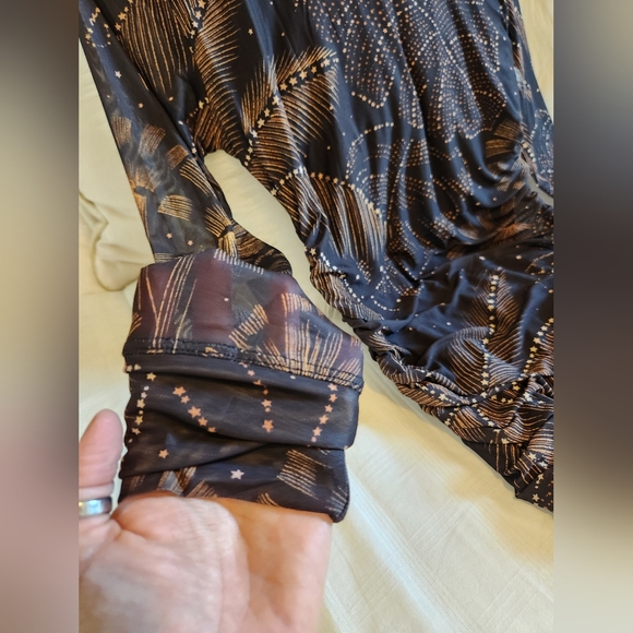 Farm Rio Black Golden Foliage Tulle Midi Dress - Picture 6 of 15